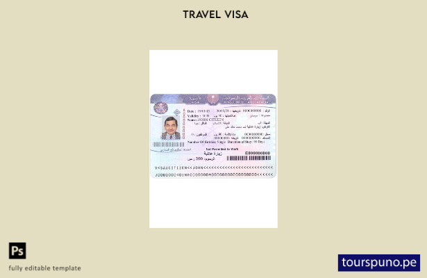 Plantilla de versión de visa de Arabia Saudita lista para imprimir